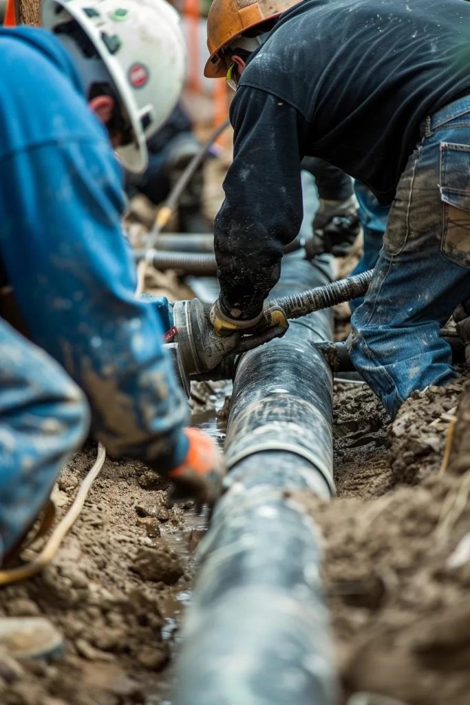 Technicians performing trenchless pipe repair, showcasing innovative no-dig techniques for plumbing solutions
